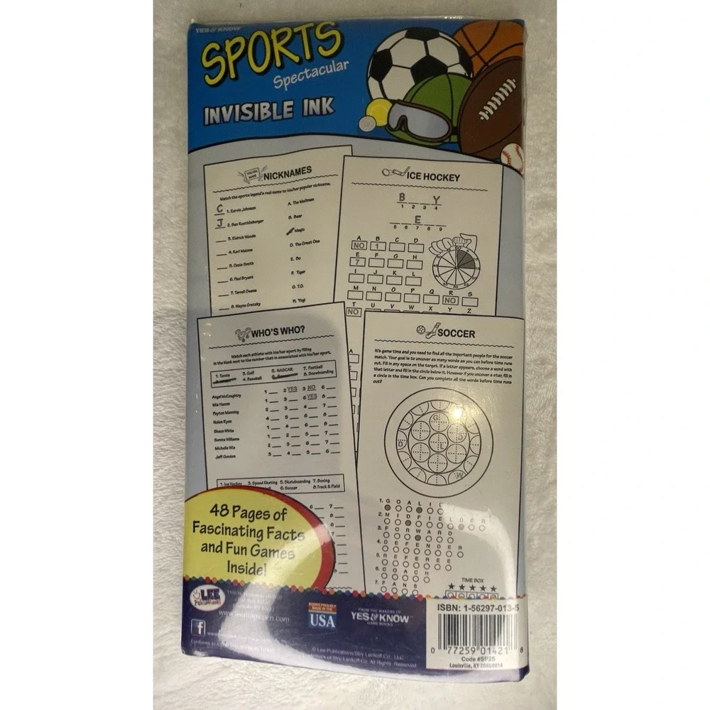 Yes & Know Invisible Ink Book Sports Spectacular Facts & Fun Games Travel